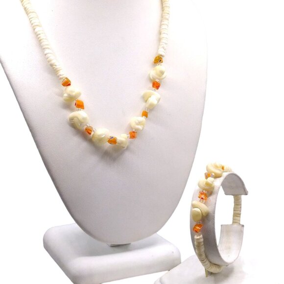 Vintage Heishi Beads Necklace and Bracelet with Mother of Pearl Nuggets and Mill - Picture 1 of 5